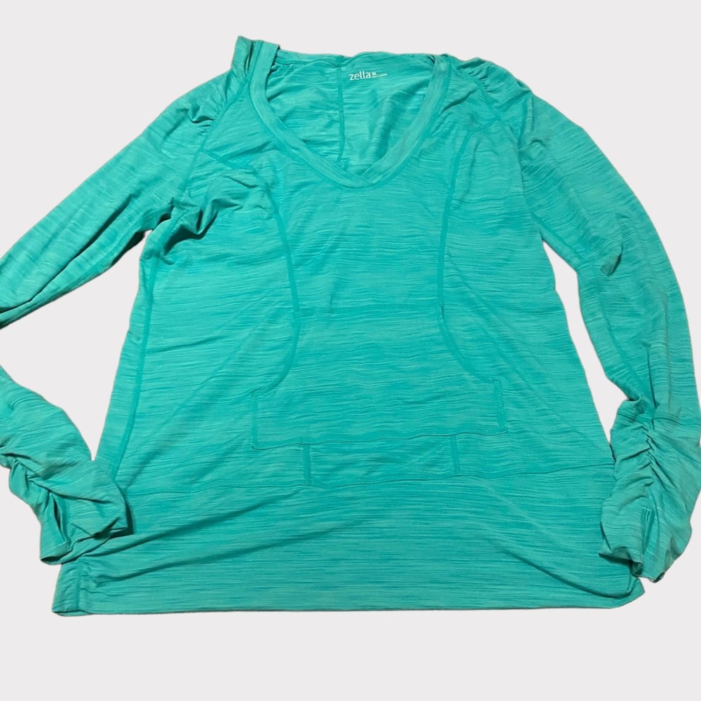 Zella turquoise lightweight athletic scrunch hoodie XL. Great for yoga.
